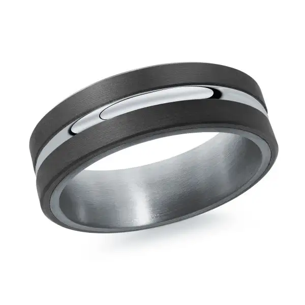 White GoldBlaze Tantalum Carbon Fiber & 14kt Gold Wedding Ring