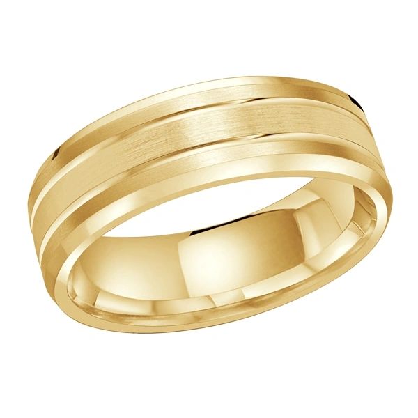 Yellow Gold Metal - Grooved Men's Ring