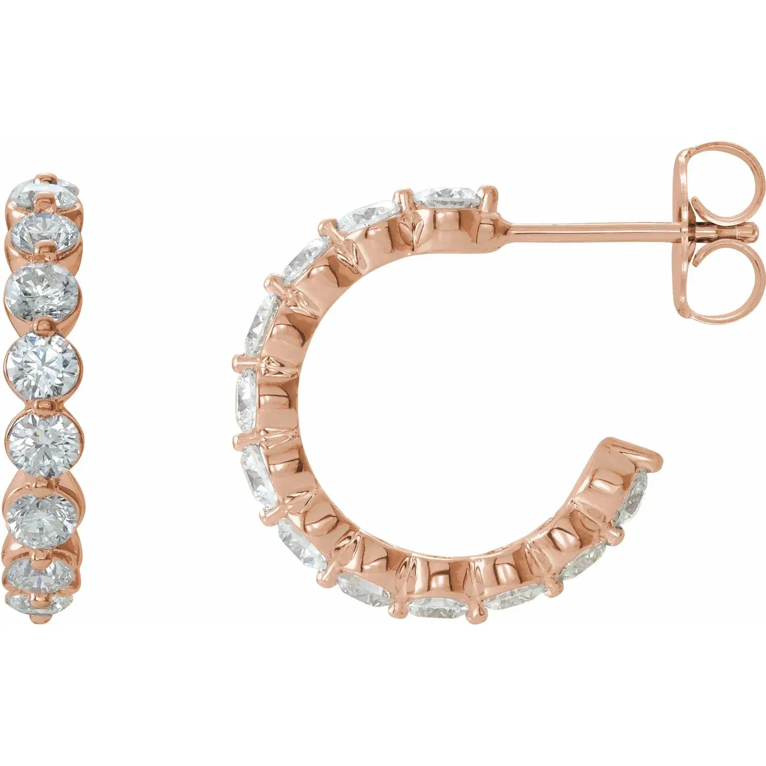 Rose Gold Natural Diamond Hoops - 0.90 ctw