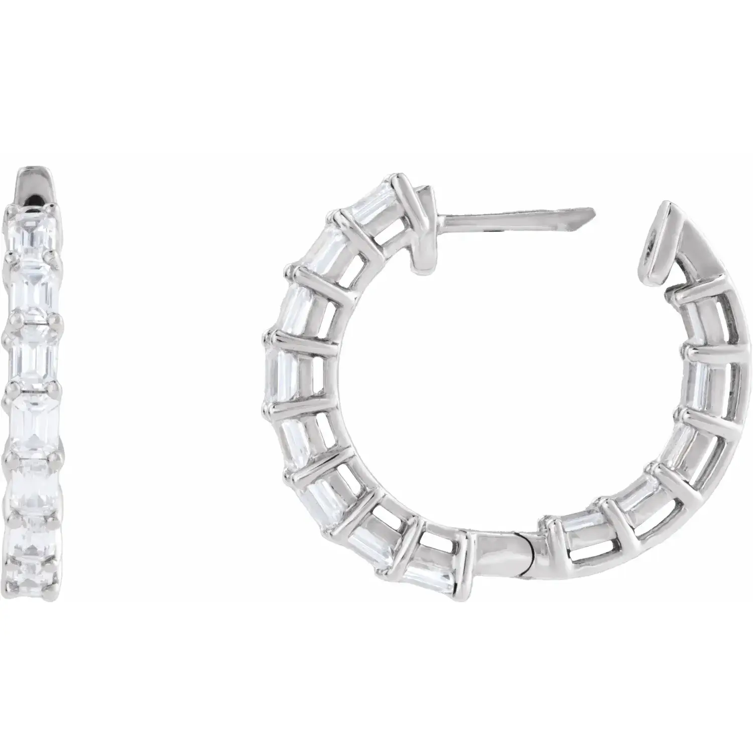 White Gold Iceland Emerald Cut Lab Diamond Hoops