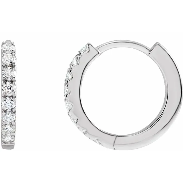 White Gold French Pave Huggie Hoop Earrings