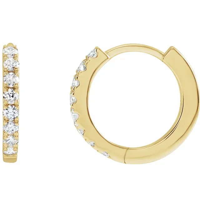 Yellow Gold French Pave Huggie Hoop Earrings