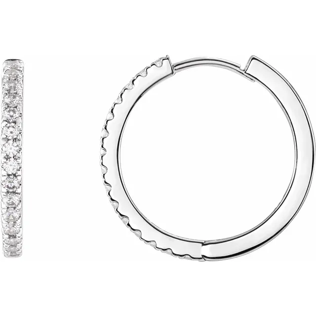 White Gold French Pave Huggie Hoop Earrings