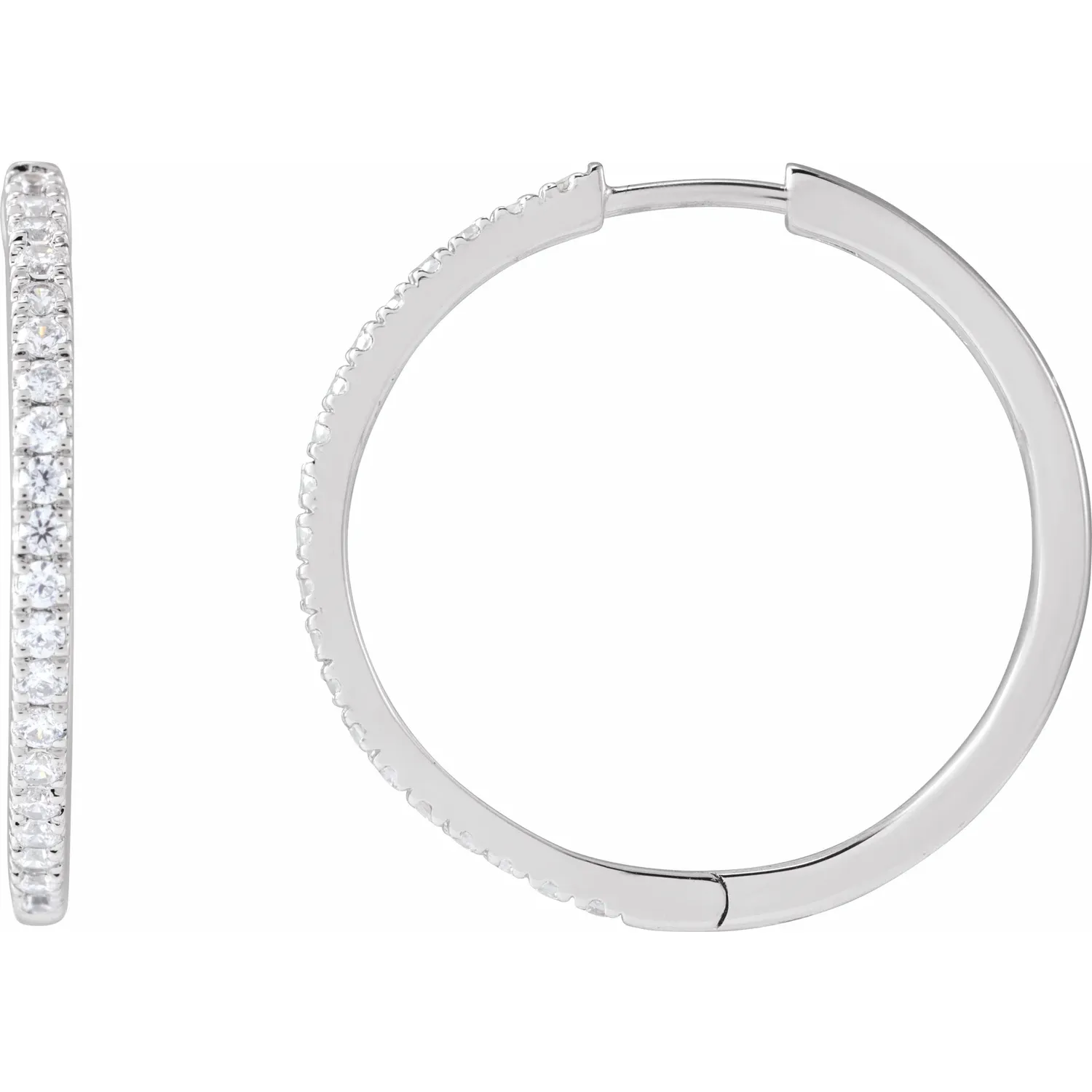 White Gold French Pave Huggie Hoop Earrings