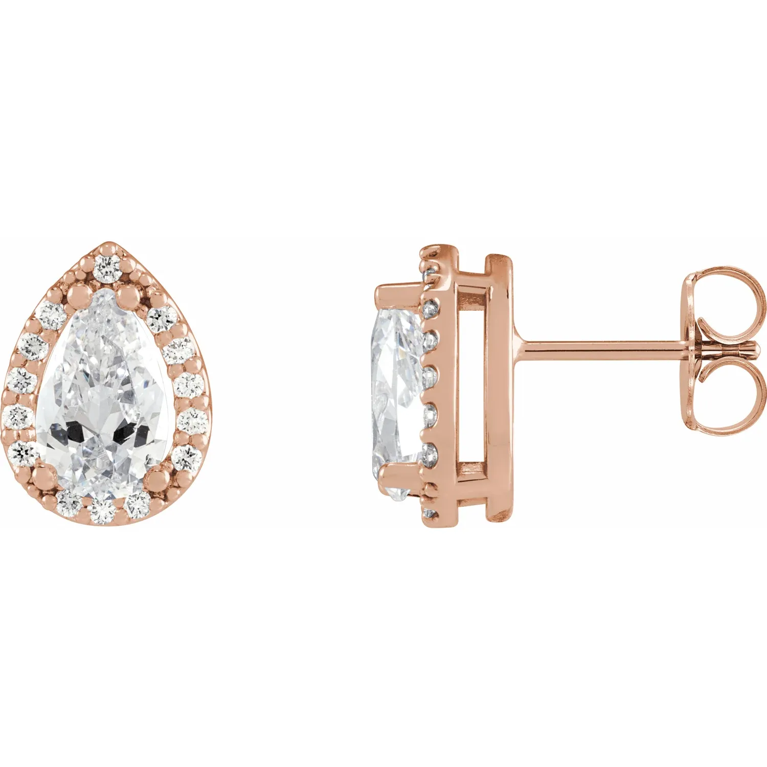 Rose Gold Pear Shape Halo Style Earring