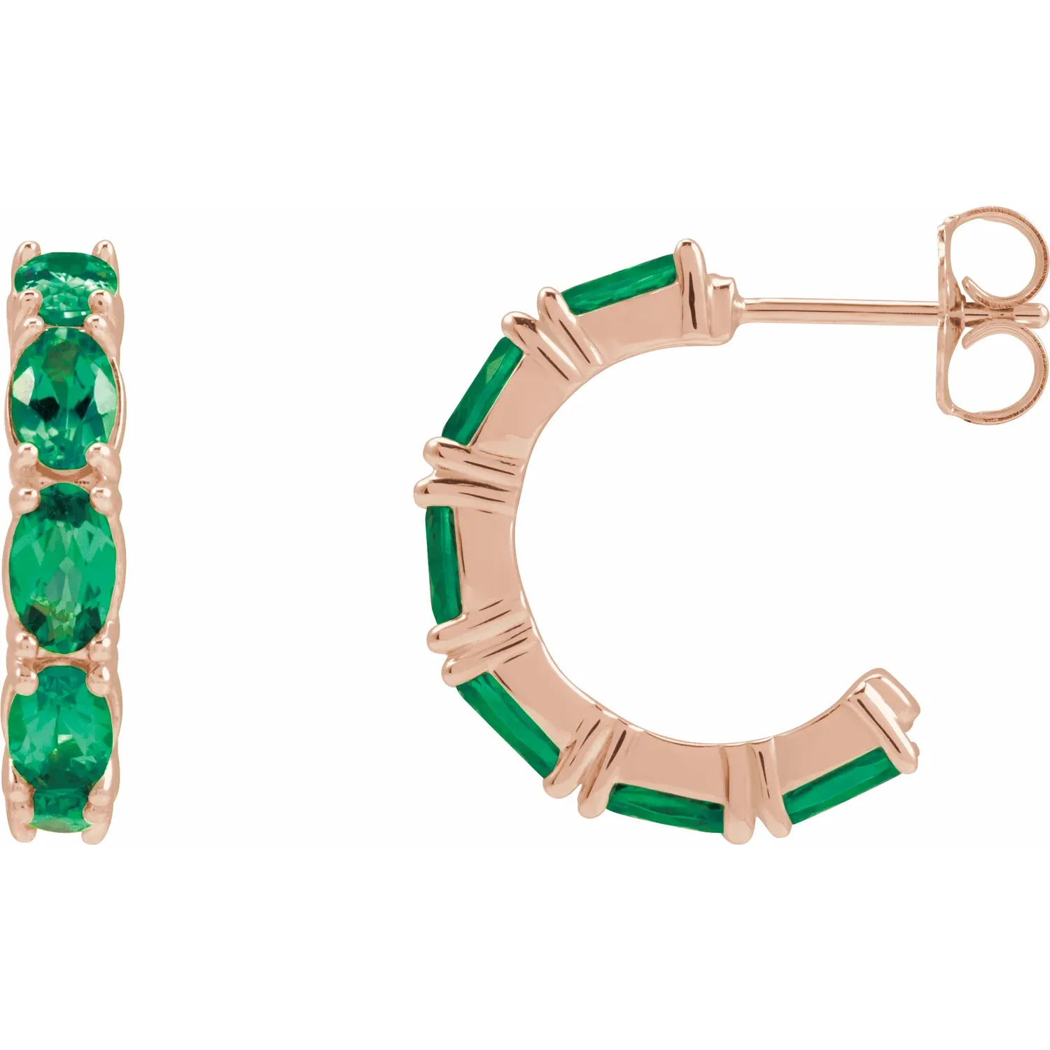 Rose Gold Emerald Oval Hoop Earrings