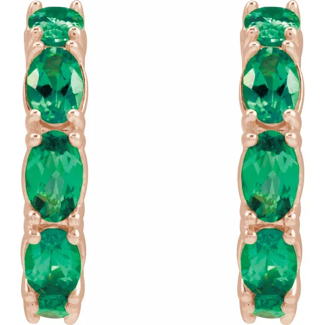 Rose Gold Emerald Oval Hoop Earrings jewelry store near me