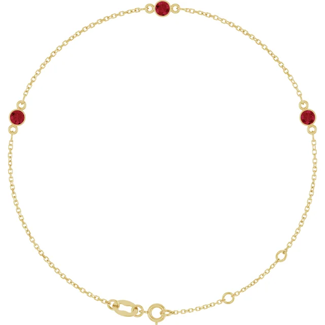 Yellow Gold 3-Stone Lab Grown Ruby Bezel Station Bracelet
