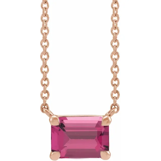 Rose Gold Emerald Pink Tourmaline Pendant Necklace