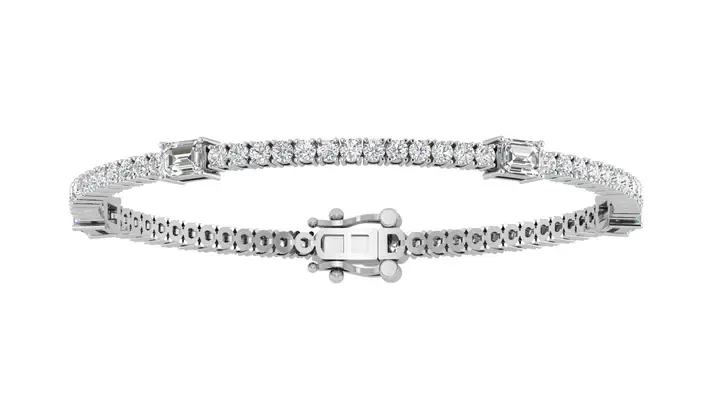 White Gold Multi-Shape Stationed Round and Emerald Bracelet