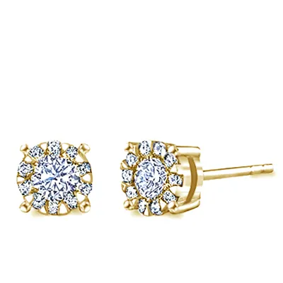 Yellow Gold Dazzling Diamond Cluster Stud Earrings for Her