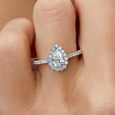 White GoldHalo Pear Shaped Engagement Ring jewelry online