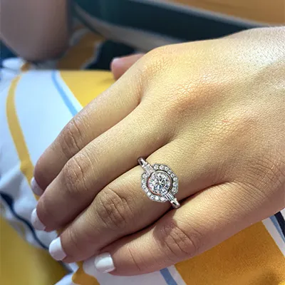 White GoldArt Deco Cut Corner Halo Engagement Ring jewelry windy city