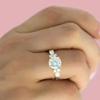White Gold Romantic and Unique Side Diamond Cluster Engagement Ring from best jeweler