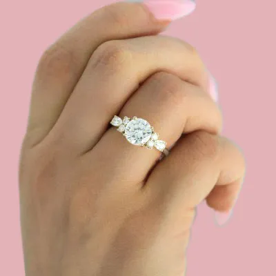 White Gold Romantic and Unique Side Diamond Cluster Engagement Ring jewelry online