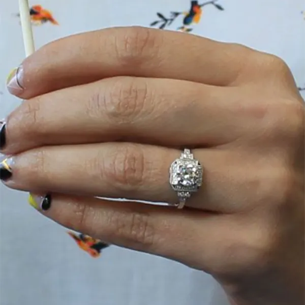 Platinum Art Deco Style Blue Sapphire Antique Halo Engagement Ring jewelry store near me