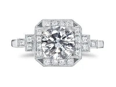 Platinum Art Deco Style Blue Sapphire Antique Halo Engagement Ring