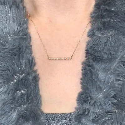 White Gold Milgrain Bezel Diamond Bar Necklace for Her jewelry Wabash avenue