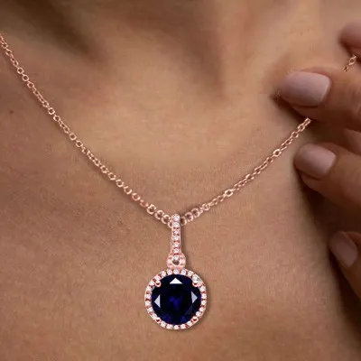 Rose Gold Personalized Birthstone Halo Pendant jewelry store near me