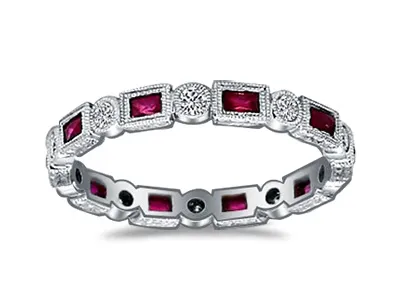 White Gold Ruby and Diamond Eternity Wedding Ring In Atherton California