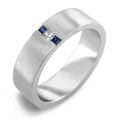 White Gold Blue Sapphire Wedding Ring For Men