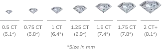 different carat sizes of a diamond