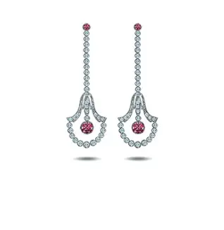 Pink Sapphire Art Deco Vintage Diamond Earrings in platinum