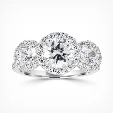 3-stone halo engagement ring