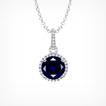 celine blue sapphire halo pendant