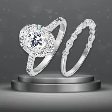 oval shaped halo & half set diamond ring